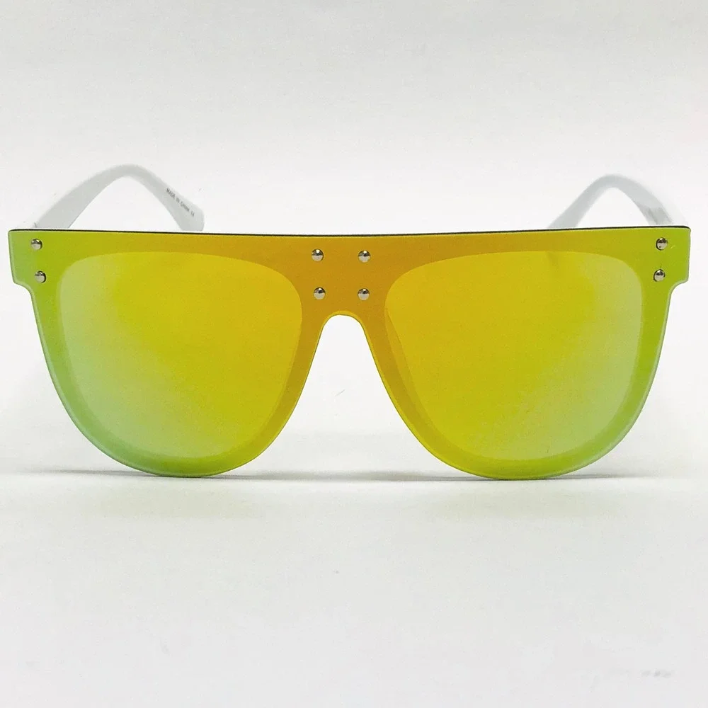 Flat Top Sunglasses Mirrored Shield Lens Studded Fashion Statement Sunnies Gafas